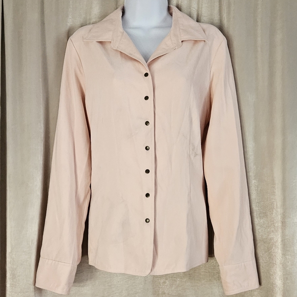 Talbots light pink sueded button down blouse top Womens Medium - Picture 2 of 5